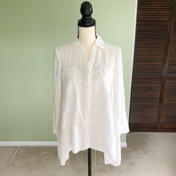 Jones New York Tops - White Linen Blend Button Down Blouse